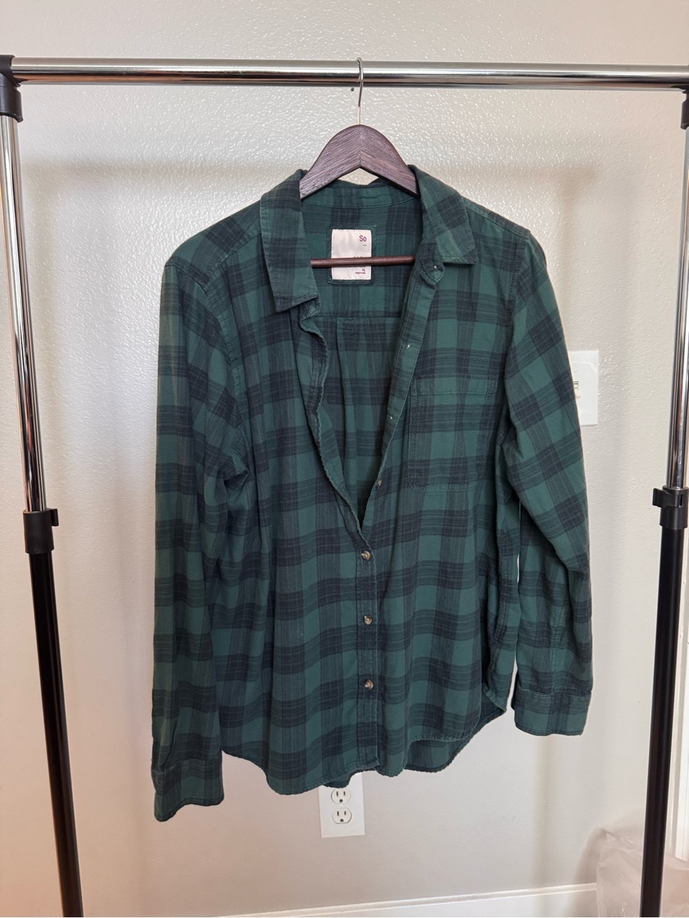 SO Green and Black Plaid Button-Down Shirt